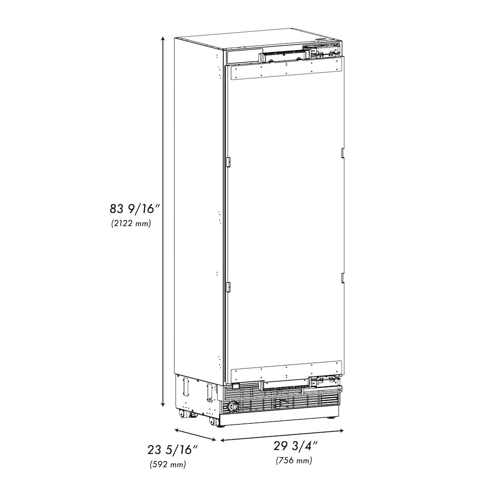 ZLINE 30 in. 16.7 cu. ft. Panel Ready Column Refrigerator with Graphite Gray Interior, Open Box-Good Condition dimensional diagram.