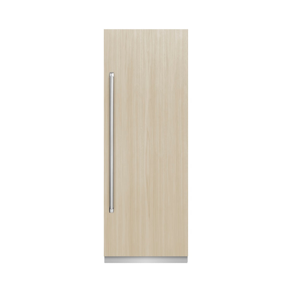 ZLINE 30 in. 16.7 cu. ft. Panel Ready Column Refrigerator with Graphite Gray Interior (RBCRV-30) front, closed, with custom panel.