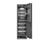 ZLINE Autograph Edition 24 in. 12.5 cu. ft. Panel Ready Column Refrigerator with Graphite Gray Interior and Polished Gold Accents (RBCRVZ-24-G) front, open.