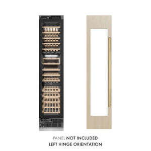 ZLINE Autograph Edition 18 in. 9.0 cu. ft. Triple Zone 68 Bottle Panel Ready Left Hinge Column Wine Cooler with Polished Gold Accents (RBCWVLZ-18-G) main image.