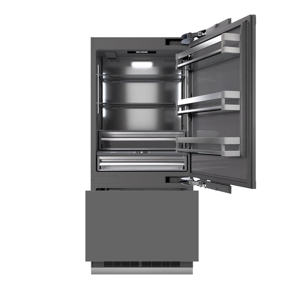 ZLINE 36 in. 19.8 cu. ft. Panel Ready Built-In Bottom Freezer Refrigerator with Water Dispenser and Ice Maker with Graphite Gray Interior, Open Box-Good Condition