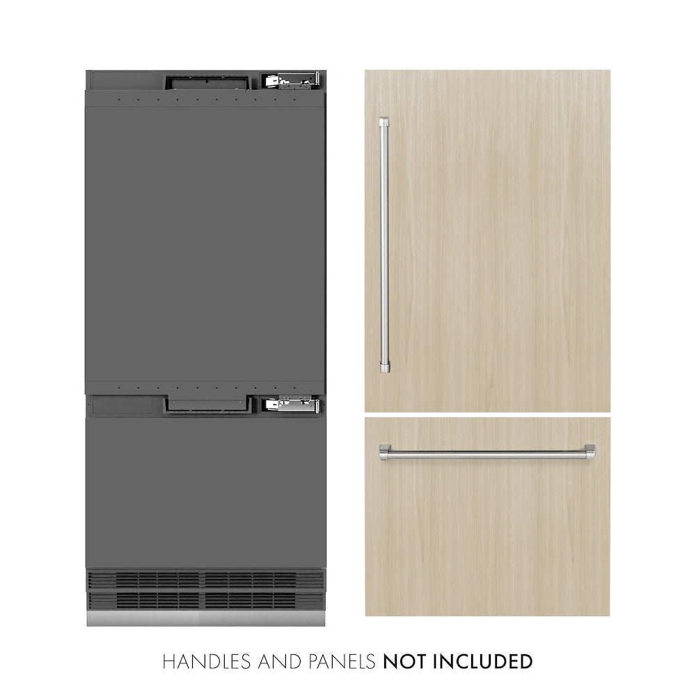 ZLINE 36 in. 19.8 cu. ft. Panel Ready Built-In Bottom Freezer Refrigerator with Water Dispenser and Ice Maker with Graphite Gray Interior, Open Box-Good Condition