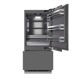 ZLINE Autograph Edition 36 in. 19.8 cu. ft. Panel Ready Built-In Bottom Freezer Refrigerator with Water Dispenser and Ice Maker with Graphite Gray Interior and Matte Black Accents (GRBITZ-36-MB) main image.