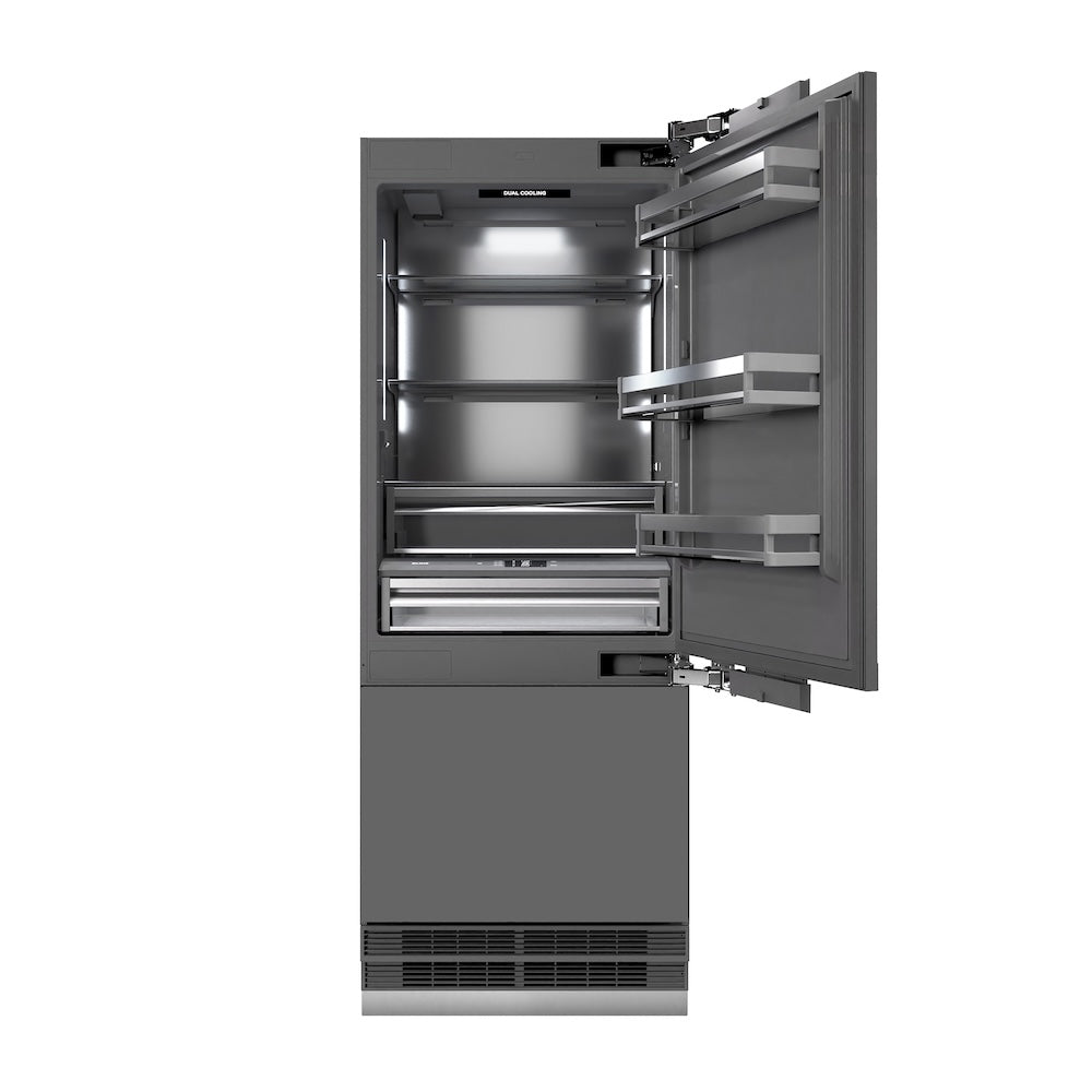 ZLINE 30 in. 16.1 cu. ft. Panel Ready Built-In Bottom Freezer Refrigerator with Water Dispenser and Ice Maker with Graphite Gray Interior, Open Box-Good Condition