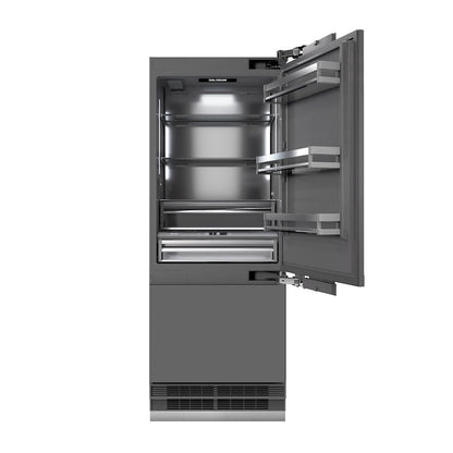 ZLINE 30 in. 16.1 cu. ft. Panel Ready Built-In Bottom Freezer Refrigerator with Water Dispenser and Ice Maker with Graphite Gray Interior, Open Box-Good Condition