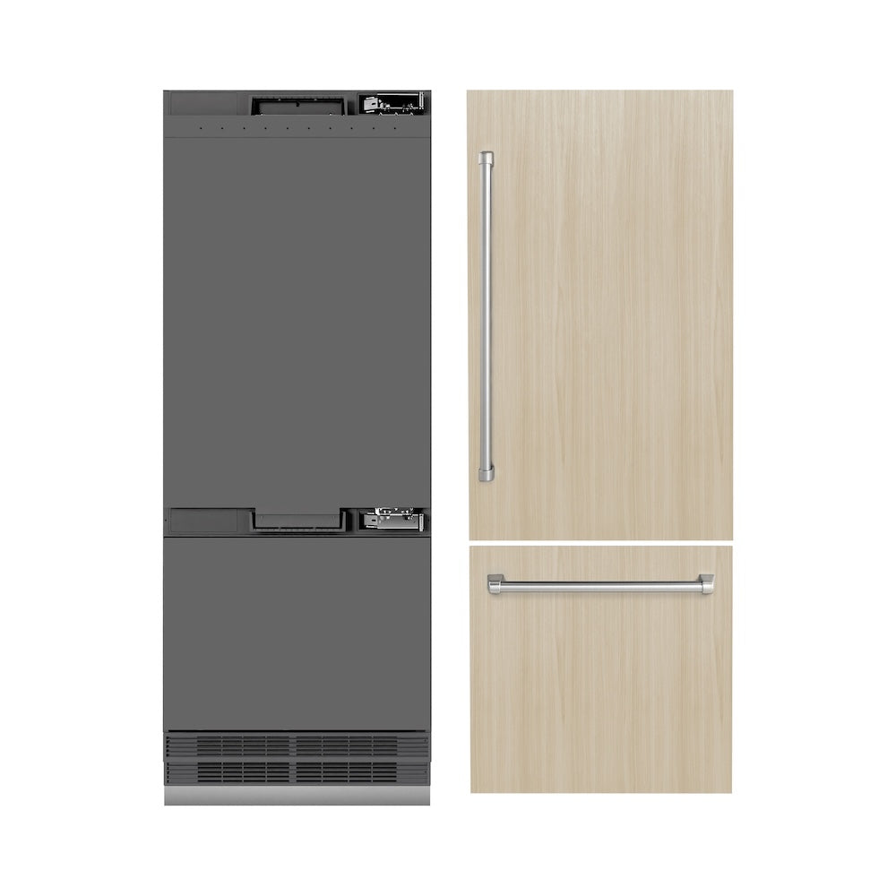 ZLINE 30 in. 16.1 cu. ft. Panel Ready Built-In Bottom Freezer Refrigerator with Water Dispenser and Ice Maker with Graphite Gray Interior, Open Box-Good Condition