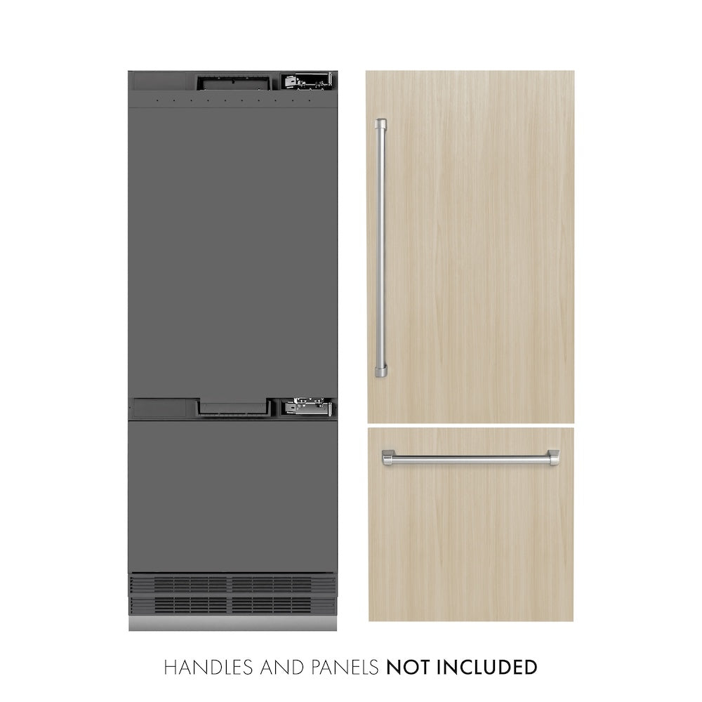 ZLINE 30 in. 16.1 cu. ft. Panel Ready Built-In Bottom Freezer Refrigerator with Water Dispenser and Ice Maker with Graphite Gray Interior, Open Box-Good Condition