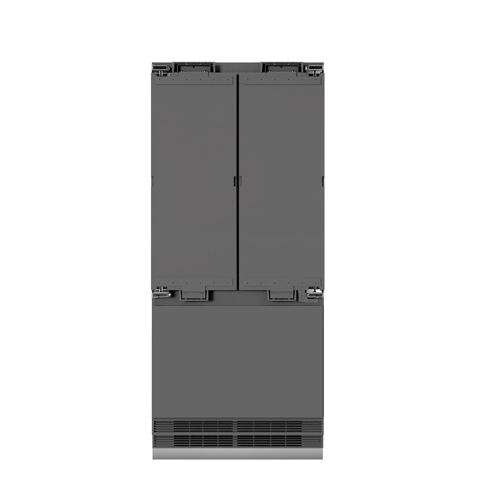 ZLINE 36 in. 19.6 cu. ft. Panel Ready French Door Built-In Bottom Freezer Refrigerator with Water Dispenser and Ice Maker with Graphite Gray Interior, Open Box-Good Condition