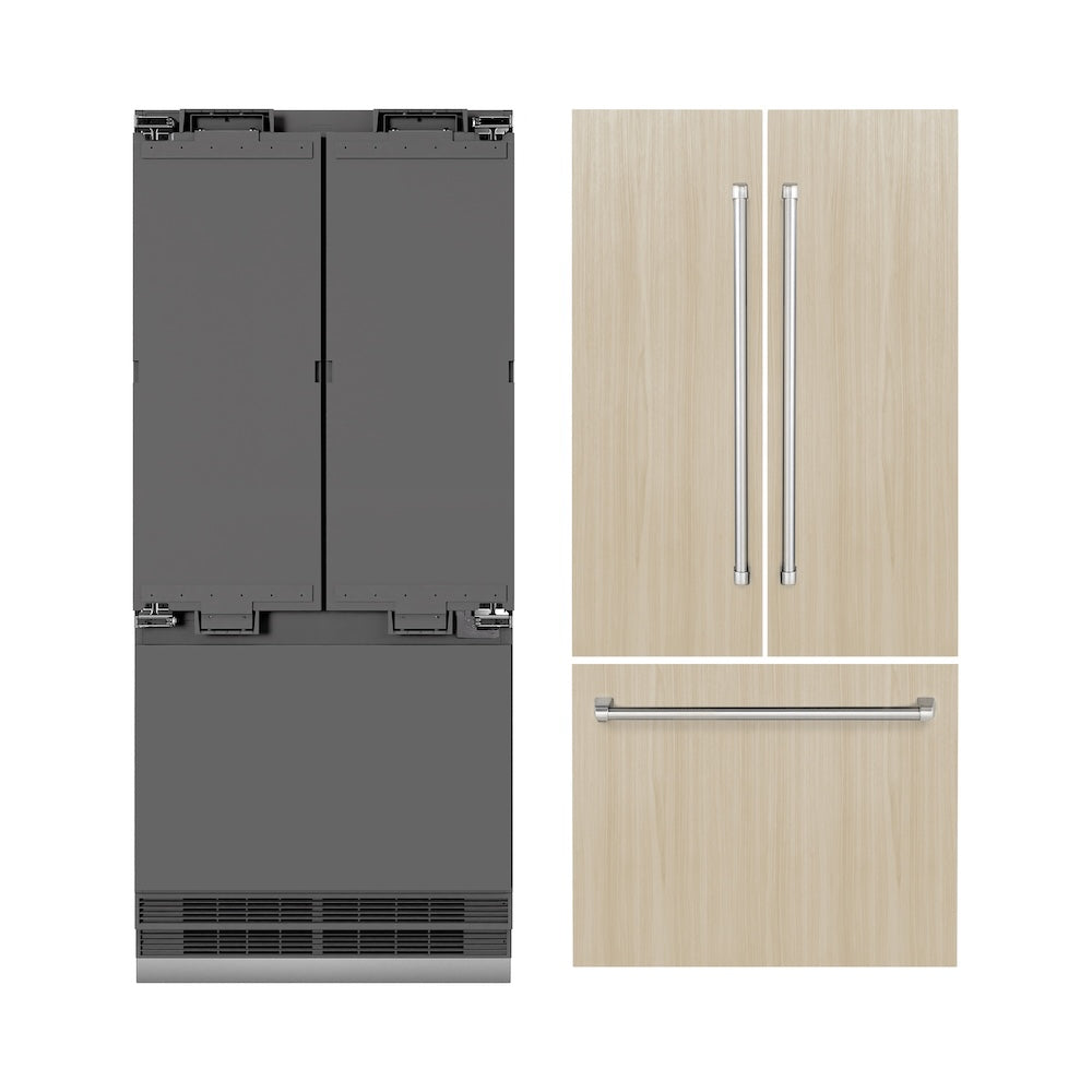 ZLINE 36 in. 19.6 cu. ft. Panel Ready French Door Built-In Bottom Freezer Refrigerator with Water Dispenser and Ice Maker with Graphite Gray Interior, Open Box-Good Condition