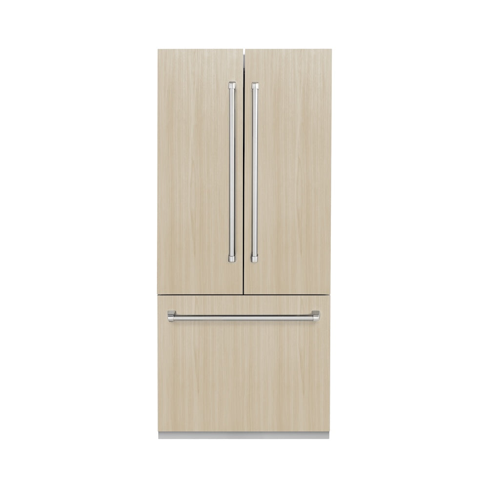 ZLINE 36 in. 19.6 cu. ft. Panel Ready French Door Built-In Bottom Freezer Refrigerator with Water Dispenser and Ice Maker with Graphite Gray Interior, Open Box-Good Condition