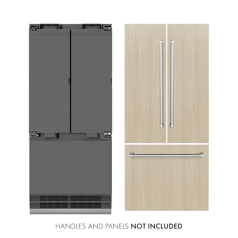 ZLINE 36 in. 19.6 cu. ft. Panel Ready French Door Built-In Bottom Freezer Refrigerator with Water Dispenser and Ice Maker with Graphite Gray Interior, Open Box-Good Condition