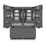 ZLINE 60 in. 32.2 cu. ft. Panel Ready French Door Built-In Bottom Freezer Refrigerator with Water Dispensers and Ice Makers with Graphite Gray Interior (GRBIV-60) front, refrigeration compartment and bottom freezer drawers open.