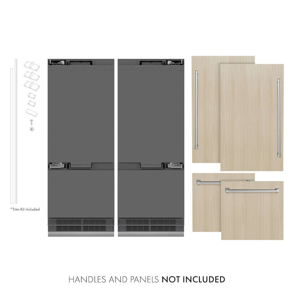 ZLINE 60 in. 32.2 cu. ft. Panel Ready French Door Built-In Bottom Freezer Refrigerator with Water Dispensers and Ice Makers with Graphite Gray Interior (GRBIV-60)