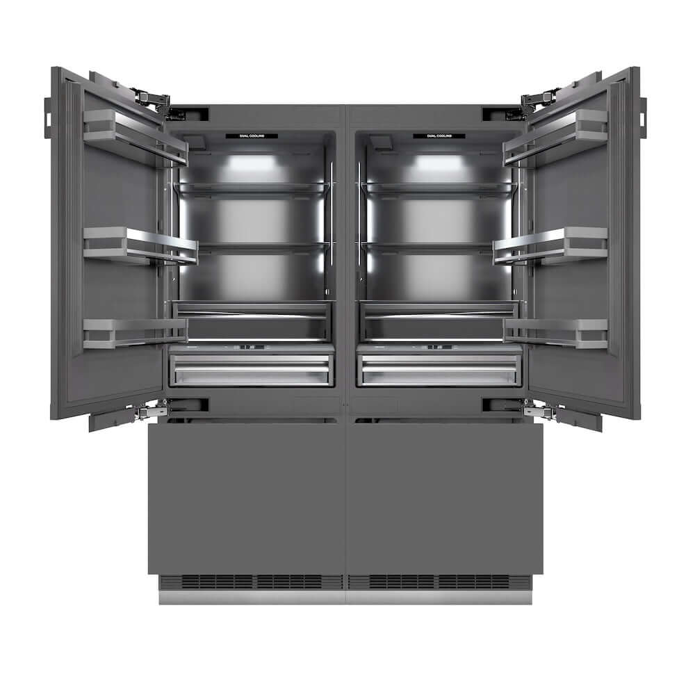 ZLINE Autograph Edition 60 in. 32.2 cu. ft. Panel Ready French Door Built-In Bottom Freezer Refrigerator with Water Dispenser and Ice Maker with Graphite Gray Interior and Champagne Bronze Accents (GRBIVZ-60-CB) main image.