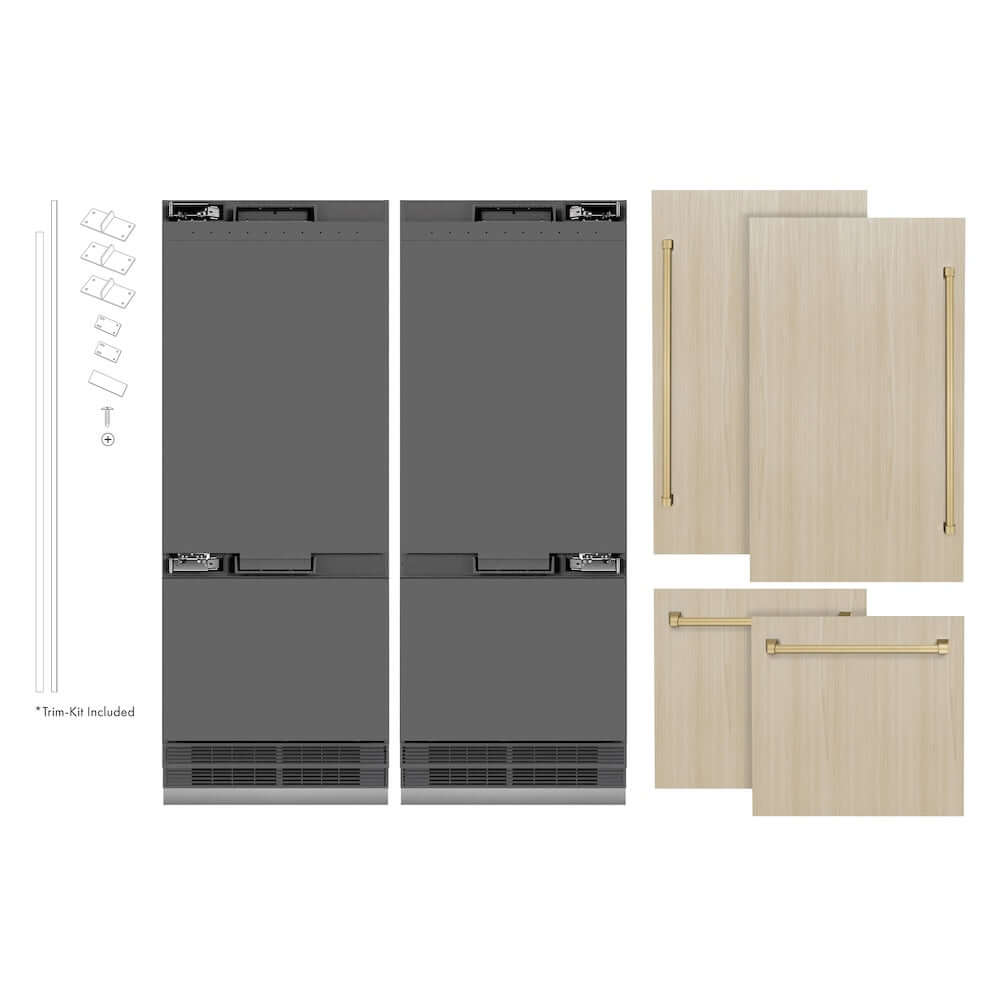 ZLINE Autograph Edition 60 in. 32.2 cu. ft. Panel Ready French Door Built-In Bottom Freezer Refrigerator with Water Dispenser and Ice Maker with Graphite Gray Interior and Champagne Bronze Accents (GRBIVZ-60-CB)
