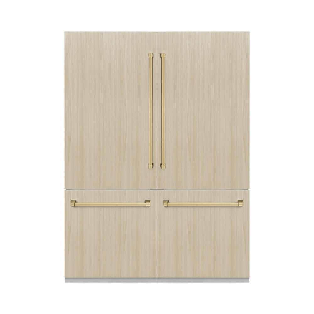 ZLINE Autograph Edition 60 in. 32.2 cu. ft. Panel Ready French Door Built-In Bottom Freezer Refrigerator with Water Dispenser and Ice Maker with Graphite Gray Interior and Champagne Bronze Accents (GRBIVZ-60-CB)