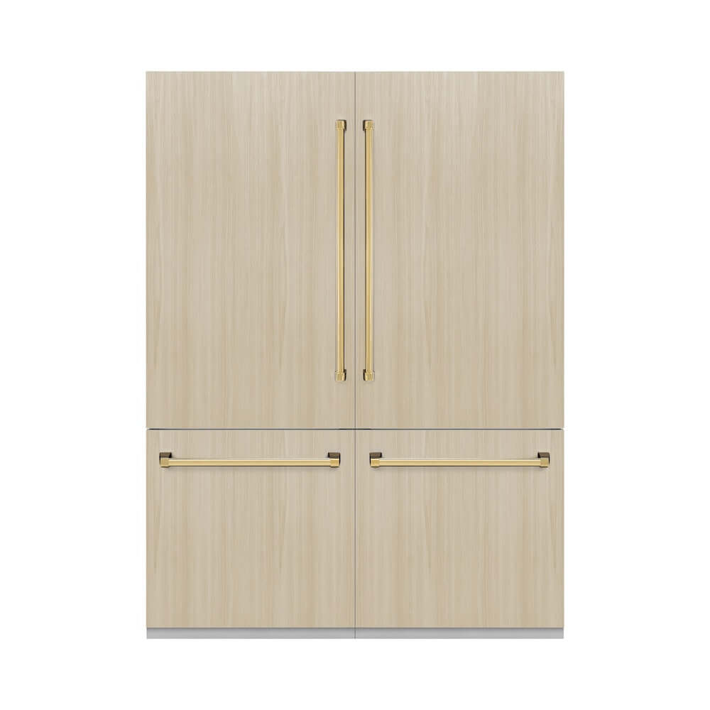 ZLINE Autograph Edition 60 in. 32.2 cu. ft. Panel Ready French Door Built-In Bottom Freezer Refrigerator with Water Dispenser and Ice Maker with Graphite Gray Interior and Polished Gold Accents (GRBIVZ-60-G)