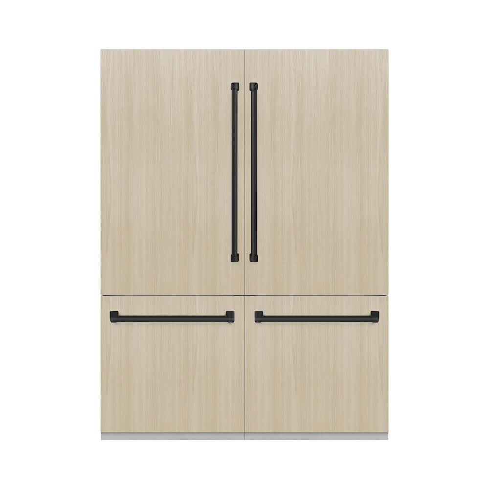 ZLINE Autograph Edition 60 in. 32.2 cu. ft. Panel Ready French Door Built-In Bottom Freezer Refrigerator with Water Dispenser and Ice Maker with Graphite Gray Interior and Matte Black Accents (GRBIVZ-60-MB)