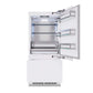ZLINE 36 in. 19.8 cu. ft. Panel Ready Built-In Bottom Freezer Refrigerator with Water Dispenser and Ice Maker (RBIT-36) front, refrigeration compartment and bottom freezer drawer open.