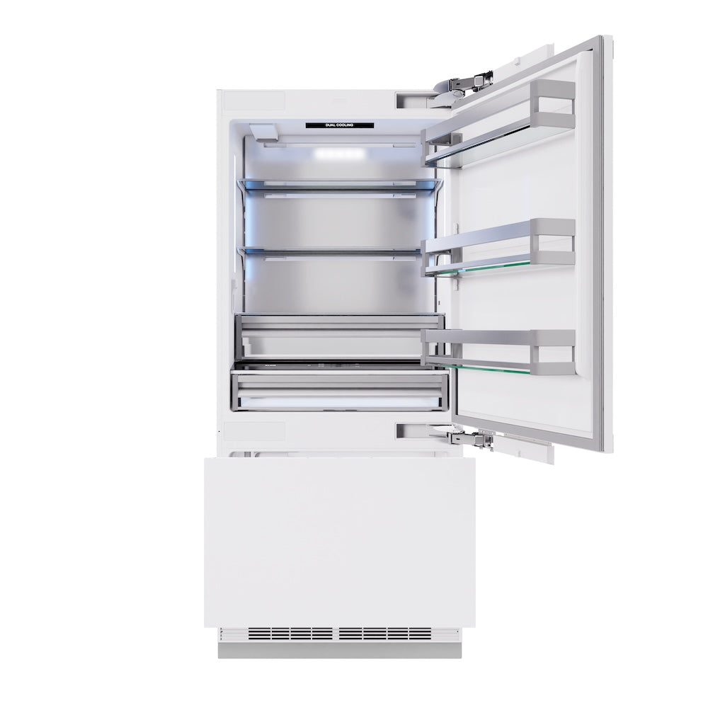 ZLINE 36 in. 19.8 cu. ft. Panel Ready Built-In Bottom Freezer Refrigerator with Water Dispenser and Ice Maker, Open Box-Good Condition