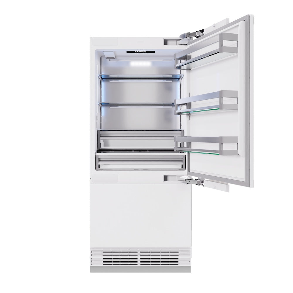 ZLINE 36 in. 19.8 cu. ft. Panel Ready Built-In Bottom Freezer Refrigerator with Water Dispenser and Ice Maker, Open Box-Good Condition