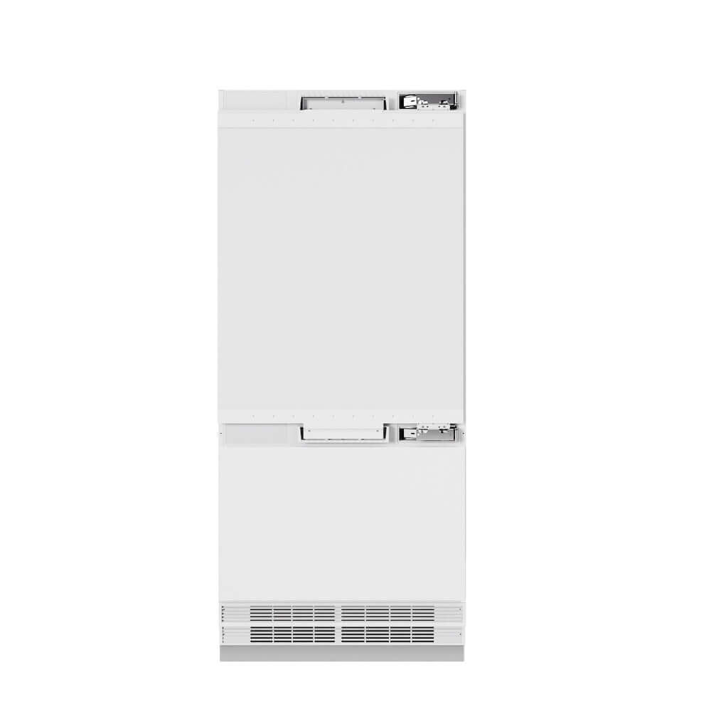 ZLINE 36 in. 19.8 cu. ft. Panel Ready Built-In Bottom Freezer Refrigerator with Water Dispenser and Ice Maker (RBIT-36) front.