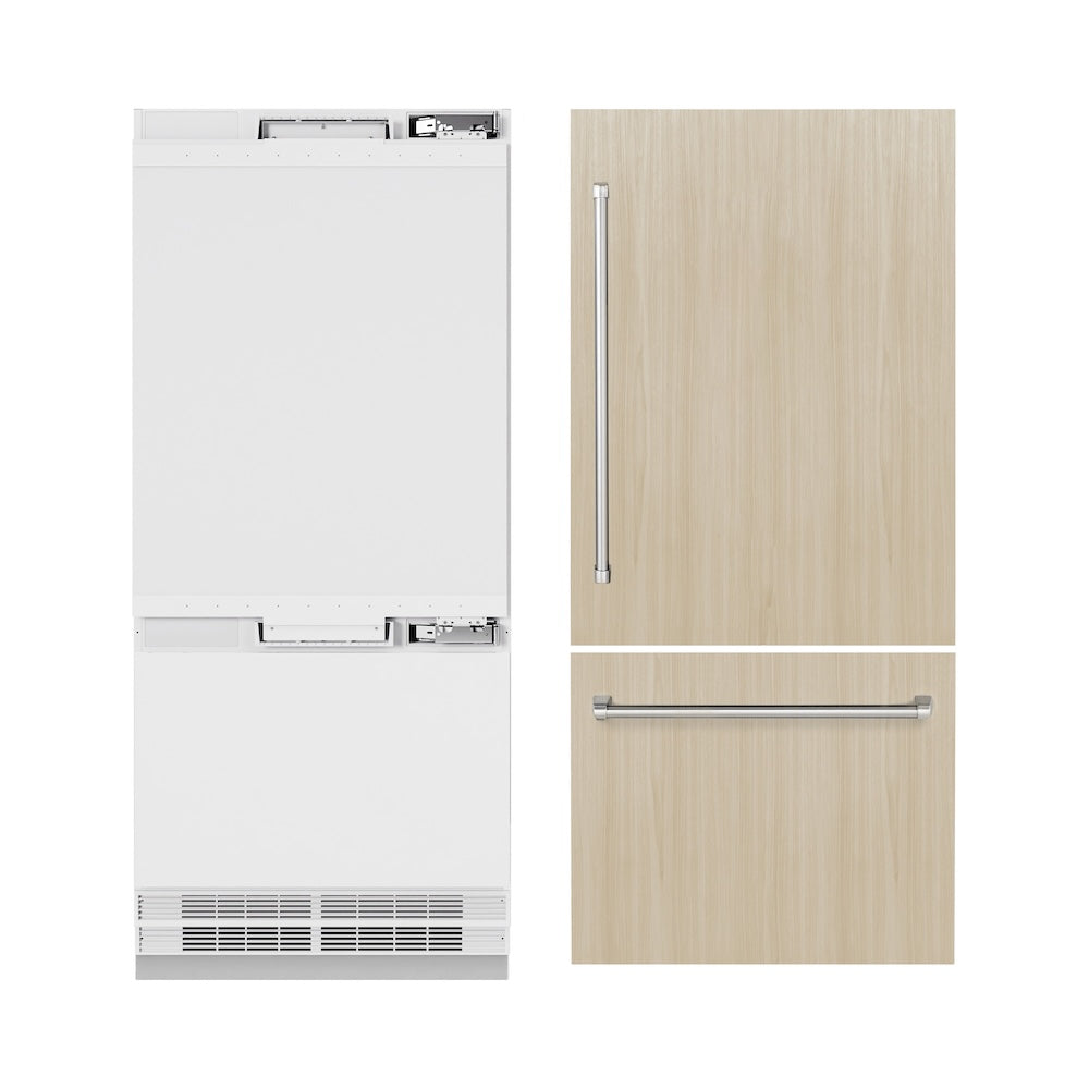 ZLINE 36 in. 19.8 cu. ft. Panel Ready Built-In Bottom Freezer Refrigerator with Water Dispenser and Ice Maker, Open Box-Good Condition