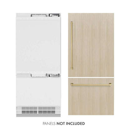 ZLINE Autograph Edition 36 in. 19.8 cu. ft. Panel Ready Built-In Bottom Freezer Refrigerator with Water Dispenser and Ice Maker with Champagne Bronze Accents (RBITZ-36-CB)