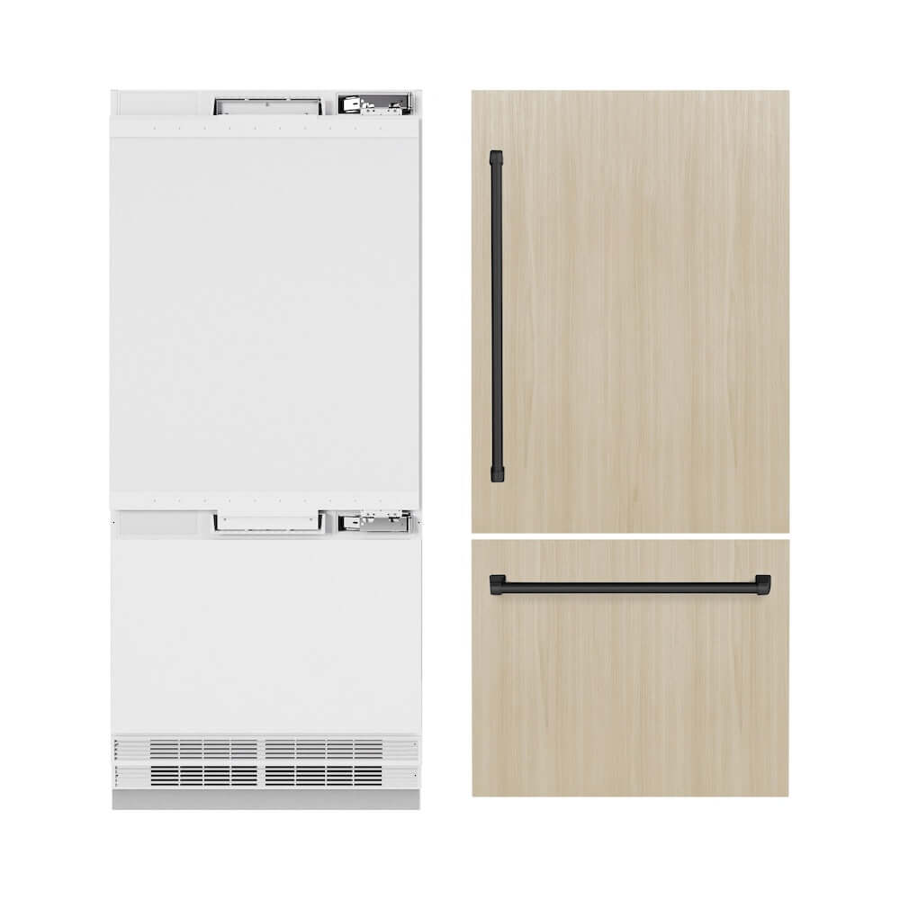 ZLINE Autograph Edition 36 in. 19.8 cu. ft. Panel Ready Built-In Bottom Freezer Refrigerator with Water Dispenser and Ice Maker with Matte Black Accents (RBITZ-36-MB)