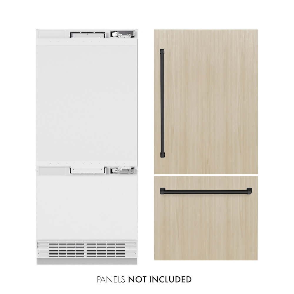 ZLINE Autograph Edition 36 in. 19.8 cu. ft. Panel Ready Built-In Bottom Freezer Refrigerator with Water Dispenser and Ice Maker with Matte Black Accents (RBITZ-36-MB) main image.