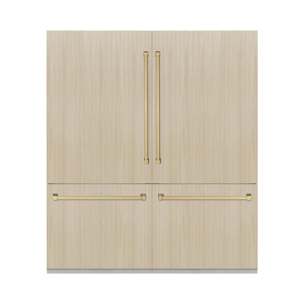 ZLINE Autograph Edition 72 in. 39.6 cu. ft. Panel Ready French Door Built-In Bottom Freezer Refrigerator with Water Dispensers and Ice Makers and Champagne Bronze Accents (RBITZ-72-CB)
