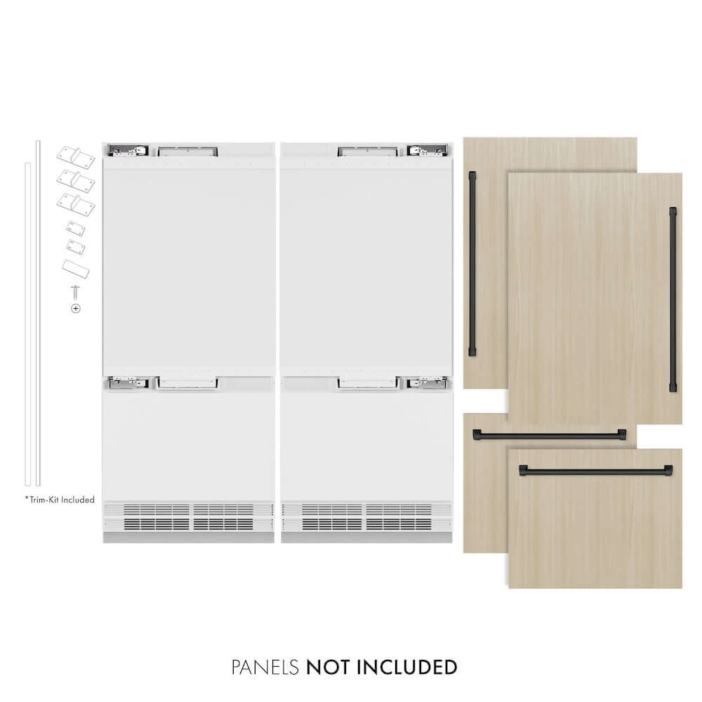 ZLINE Autograph Edition 72 in. 39.6 cu. ft. Panel Ready French Door Built-In Bottom Freezer Refrigerator with Water Dispensers and Ice Makers and Matte Black Accents (RBITZ-72-MB) main image.