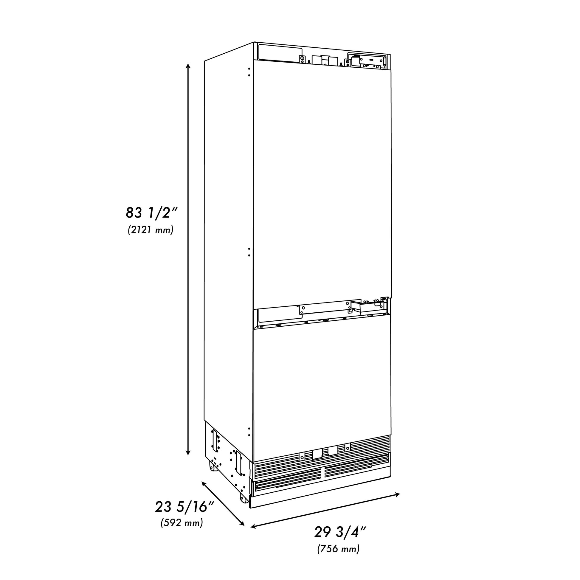 ZLINE 30 in. 16.1 cu. ft. Panel Ready Built-In Bottom Freezer Refrigerator with Water Dispenser and Ice Maker, Open Box-Good Condition