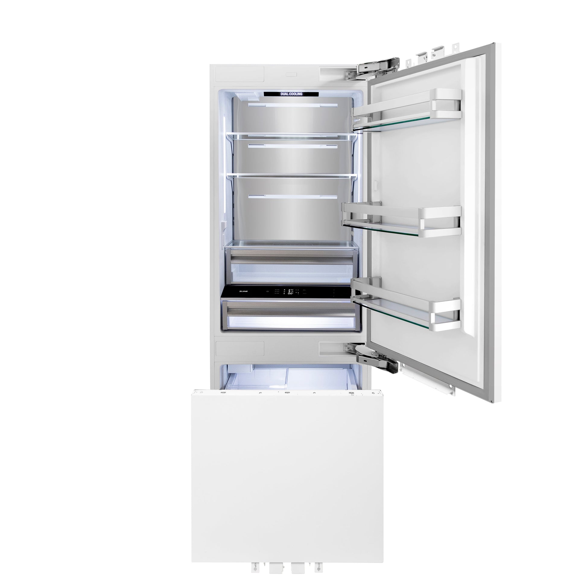ZLINE 30 in. 16.1 cu. ft. Panel Ready Built-In Bottom Freezer Refrigerator with Water Dispenser and Ice Maker, Open Box-Good Condition