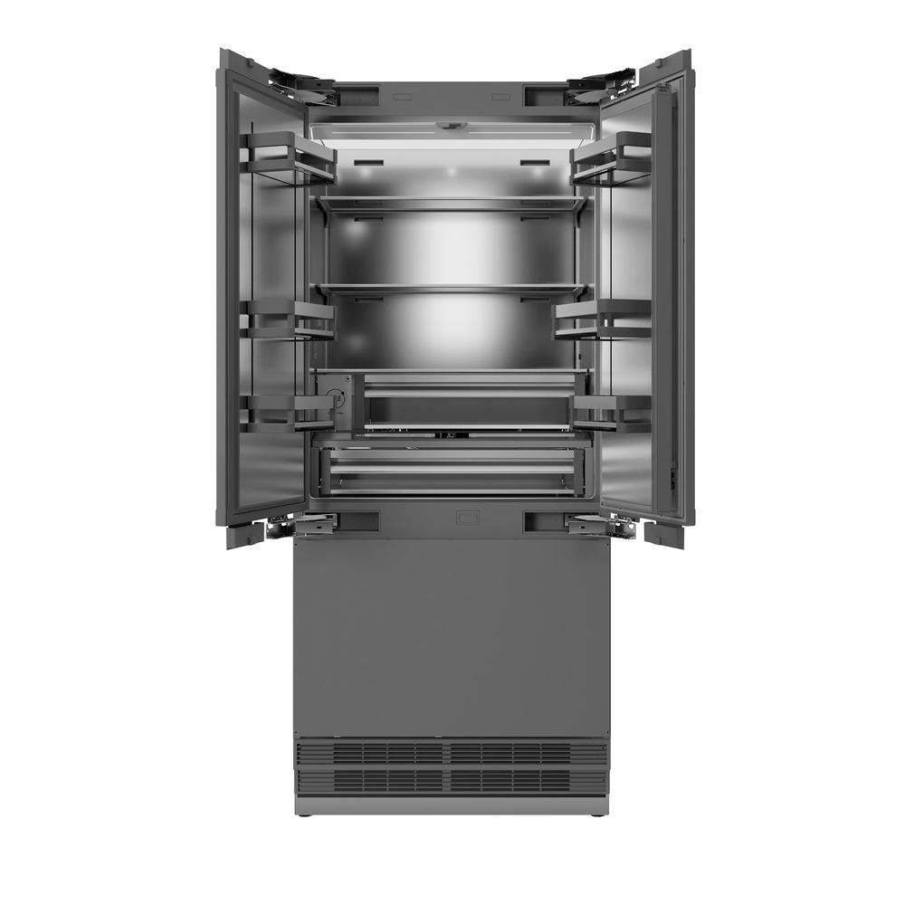 ZLINE 36 in. 19.6 cu. ft. Panel Ready French Door Built-In Bottom Freezer Refrigerator with Water Dispenser and Ice Maker with Stainless Steel Interior, Open Box-Great Condition main image.