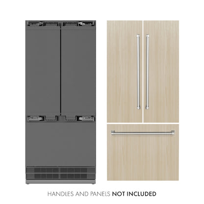 ZLINE 36 in. 19.6 cu. ft. Panel Ready French Door Built-In Bottom Freezer Refrigerator with Water Dispenser and Ice Maker with Stainless Steel Interior, Open Box-Good Condition