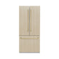ZLINE Autograph Edition 36 in. 19.6 cu. ft. Panel Ready French Door Built-In Bottom Freezer Refrigerator with Water Dispenser and Ice Maker with Stainless Steel Interior and Champagne Bronze Accents (SRBIVZ-36-CB) with custom panels.