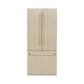 ZLINE Autograph Edition 36 in. 19.6 cu. ft. Panel Ready French Door Built-In Bottom Freezer Refrigerator with Water Dispenser and Ice Maker with Stainless Steel Interior and Polished Gold Accents (SRBIVZ-36-G) with custom panels.