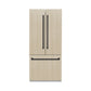 ZLINE Autograph Edition 36 in. 19.6 cu. ft. Panel Ready French Door Built-In Bottom Freezer Refrigerator with Water Dispenser and Ice Maker with Stainless Steel Interior and Matte Black Accents (SRBIVZ-36-MB) with custom panels.