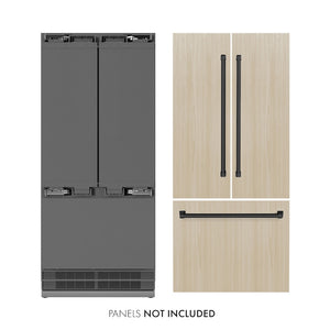 ZLINE Autograph Edition 36 in. 19.6 cu. ft. Panel Ready French Door Built-In Bottom Freezer Refrigerator with Water Dispenser and Ice Maker with Stainless Steel Interior and Matte Black Accents (SRBIVZ-36-MB) main image.