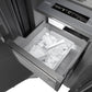 ZLINE Autograph Edition 18 in. 8.6 cu. ft. Left Hinge Column Freezer in Satin Stainless Steel with Graphite Gray Interior and Champagne Bronze Accents (RCFVLZ-SN-18-CB) ice and ice scoop.