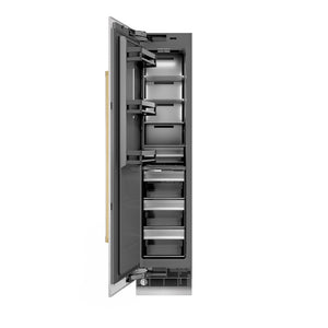 ZLINE Autograph Edition 18 in. 8.6 cu. ft. Left Hinge Column Freezer in Satin Stainless Steel with Graphite Gray Interior and Polished Gold Accents (RCFVLZ-SN-18-G) main image.