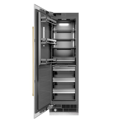 ZLINE Autograph Edition 24 in. 12.4 cu. ft. Column Freezer in Satin Stainless Steel with Graphite Gray Interior and Polished Gold Accents (RCFVZ-SN-24-G)
