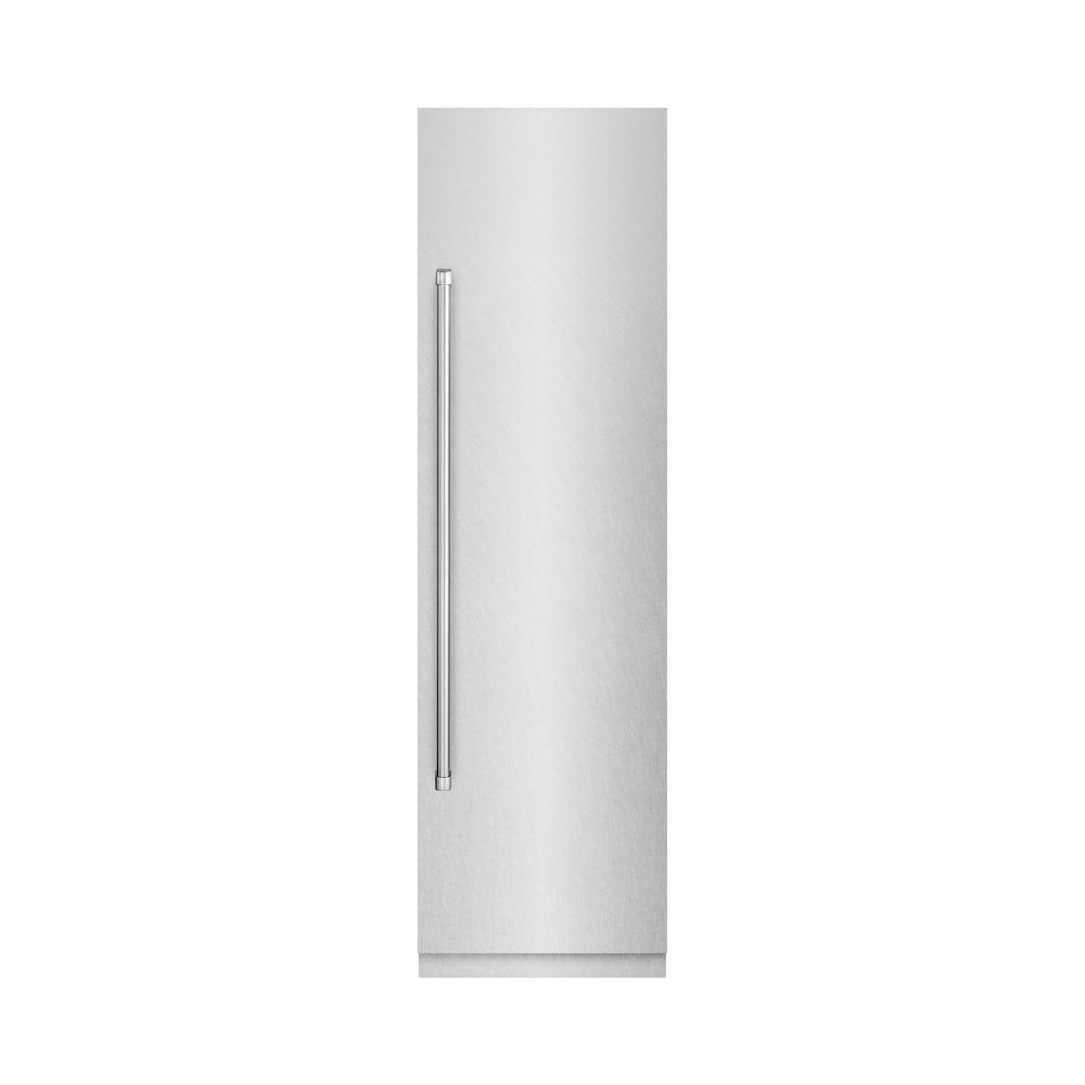 ZLINE 24 in. 12.5 cu. ft. Column Refrigerator in Satin Stainless Steel with Graphite Gray Interior (RCRV-SN-24) front, closed.