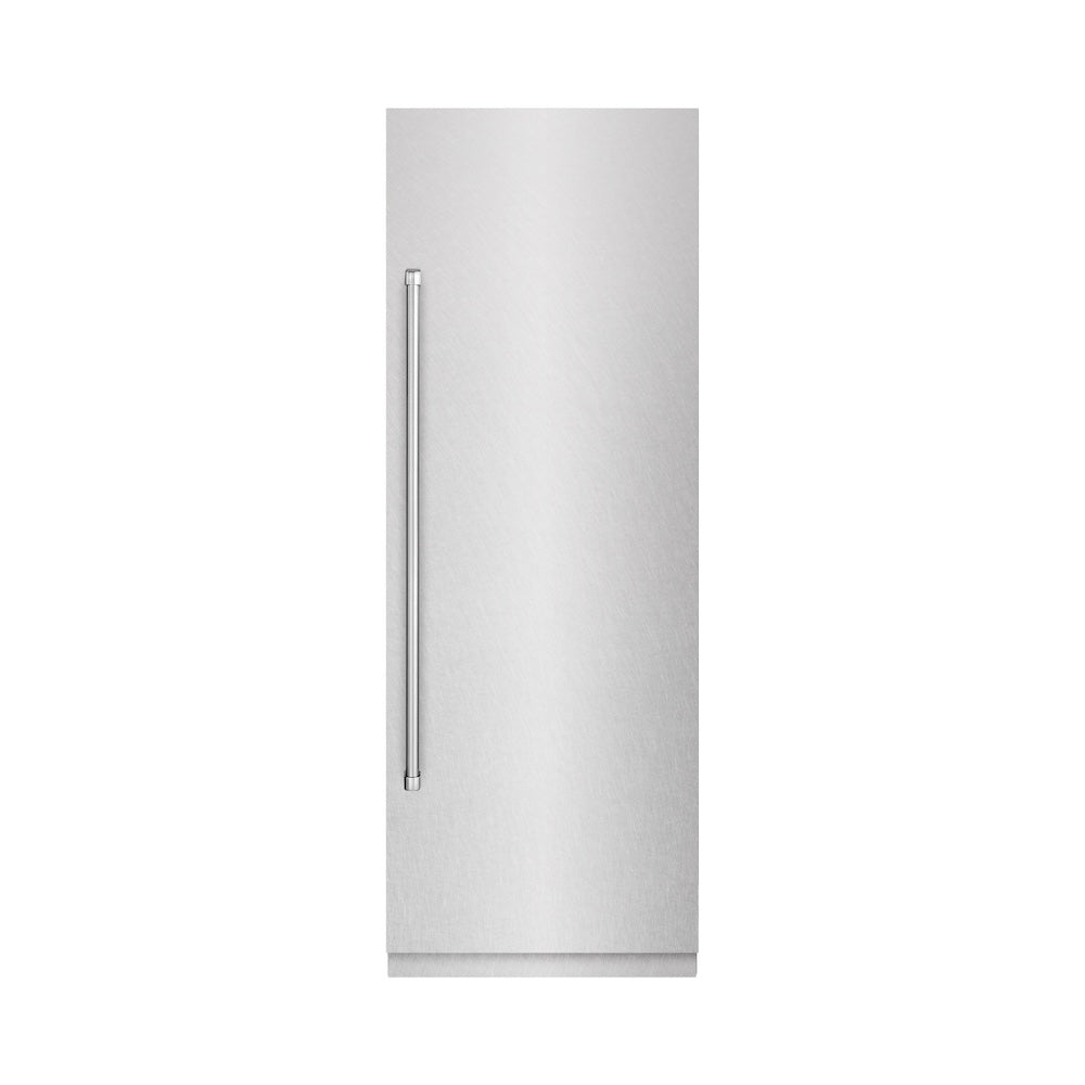 ZLINE 30 in. 16.7 cu. ft. Column Refrigerator in Satin Stainless Steel with Graphite Gray Interior (RCRV-SN-30) front, closed.