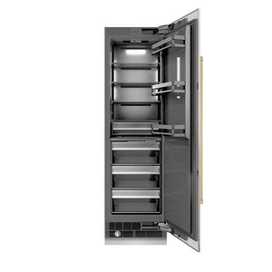 ZLINE Autograph Edition 24 in. 12.5 cu. ft. Column Refrigerator in Satin Stainless Steel with Graphite Gray Interior and Champagne Bronze Accents (RCRVZ-SN-24-CB) main image.