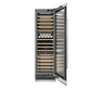 ZLINE 24 in. 12.4 cu. ft. Triple Zone 100 Bottle Column Wine Cooler in Satin Stainless Steel (RCWV-SN-24) front, open.