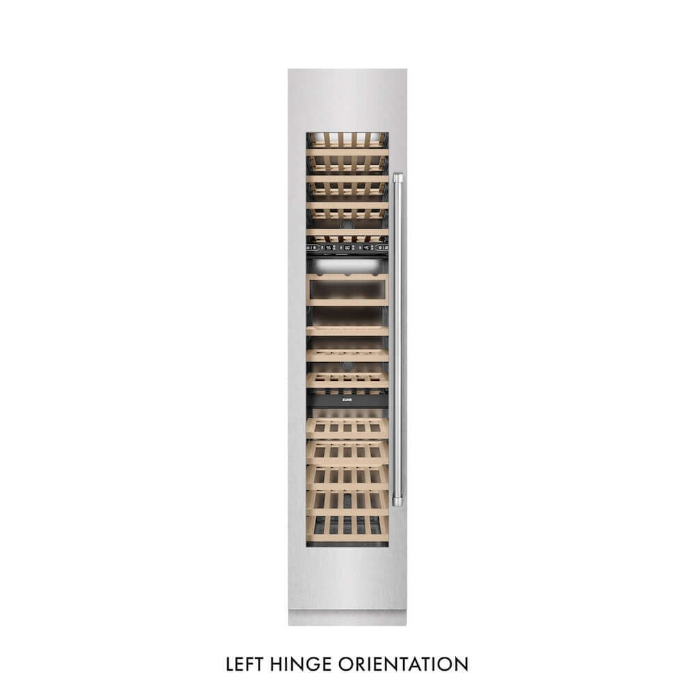 ZLINE 18 in. 9.0 cu. ft. Triple Zone 68 Bottle Left Hinge Column Wine Cooler in Satin Stainless Steel (RCWVL-SN-18)