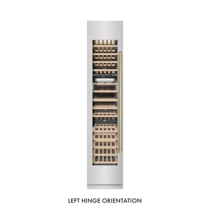 ZLINE Autograph Edition 18 in. 9.0 cu. ft. Triple Zone 68 Bottle Left Hinge Column Wine Cooler in Satin Stainless Steel with Champagne Bronze Accents (RCWVLZ-SN-18-CB)