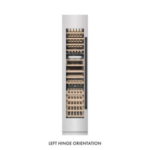 ZLINE Autograph Edition 18 in. 9.0 cu. ft. Triple Zone 68 Bottle Left Hinge Column Wine Cooler in Satin Stainless Steel with Matte Black Accents (RCWVLZ-SN-18-MB) main image.